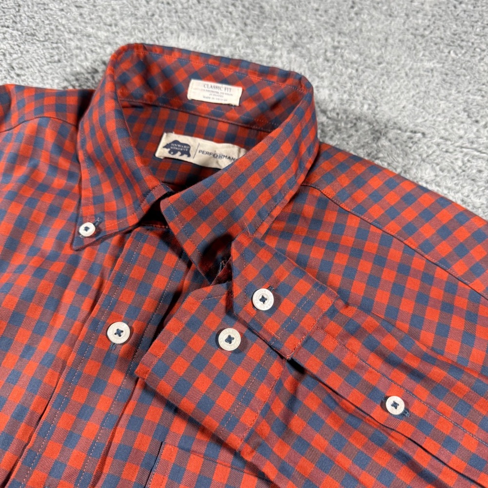 Onward Reserve Performance Button Shirt Mens Small Gingham Check Classic Fit